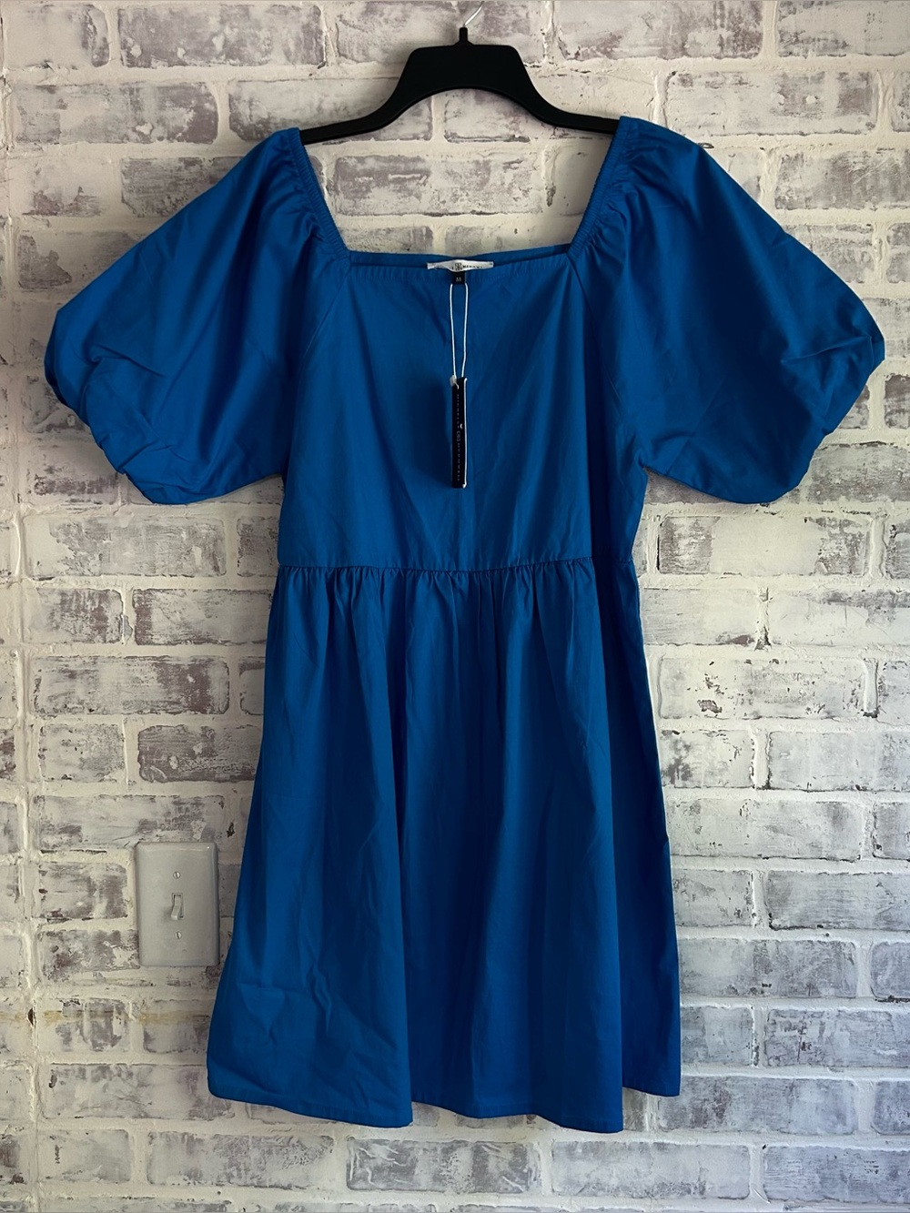 Michelle McDowell Size Medium Blue Puff-Sleeve Square Neck Mini Dress Preppy NEW